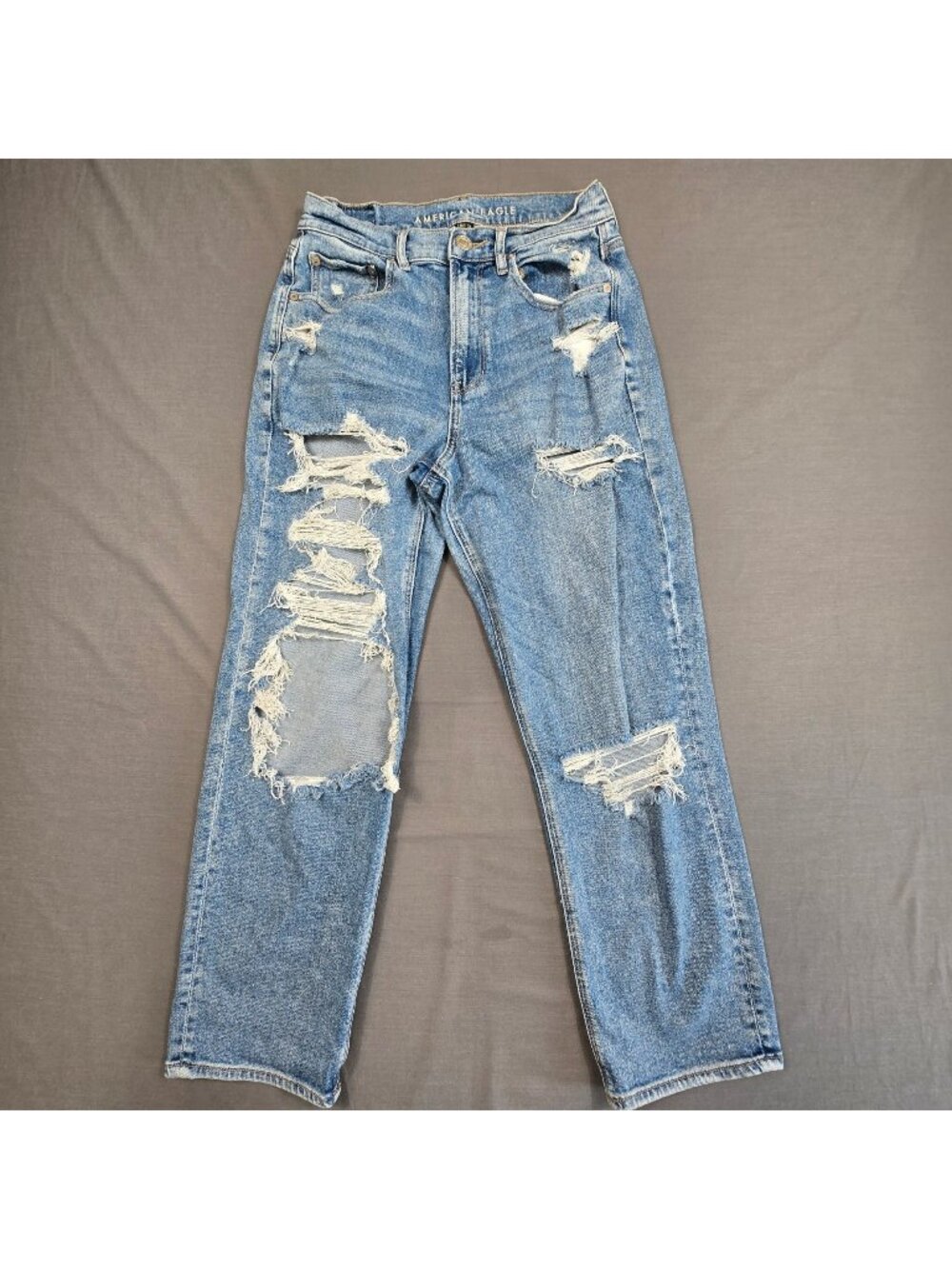 American Eagle Size 6 90s Boyfriend Highest Rise Light Wash Distressed Jeans